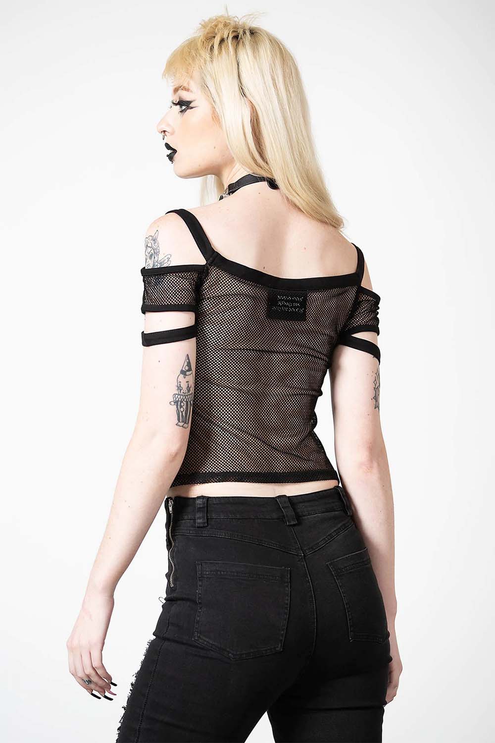 Huntly Fishnet Bardot Top - womens tops - VampireFreaks - Killstar