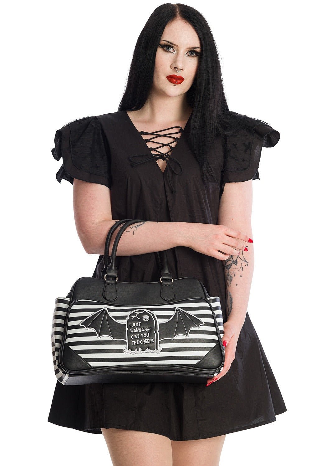 I'm Creepy Striped Bag [BLACK/WHITE] - bags & wallets - VampireFreaks - Banned Apparel / Lost Queen