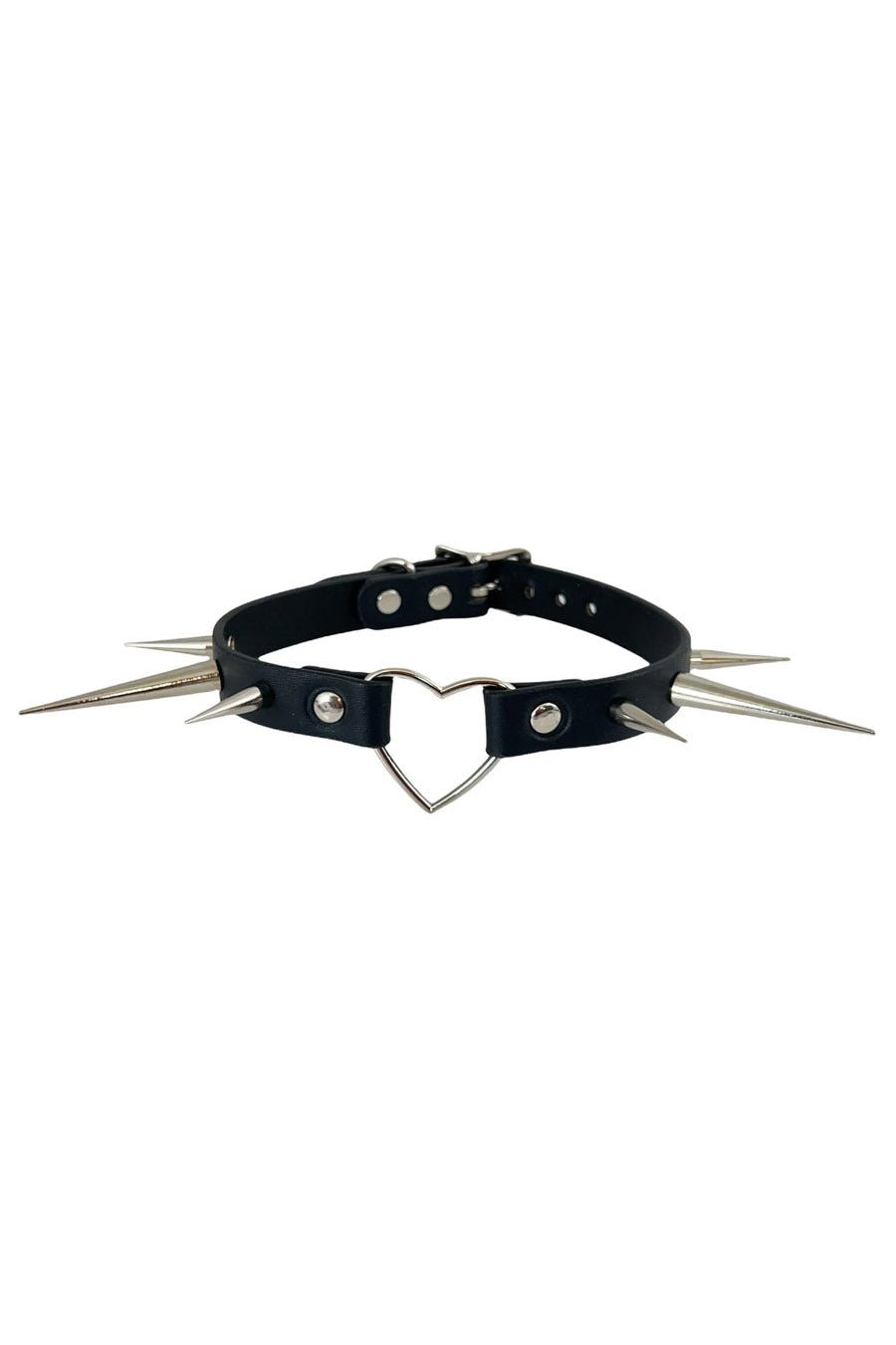 Impaler Long Pointy Spiked Heart Choker [SILVER]