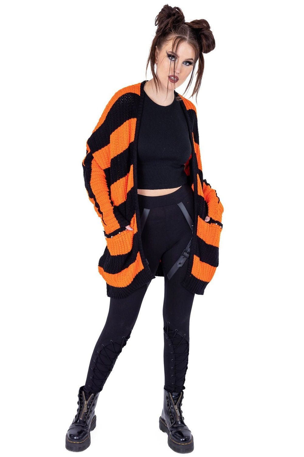 In A Daze Cardigan [BLACK/ORANGE] - womens outerwear - VampireFreaks - Poizen Industries