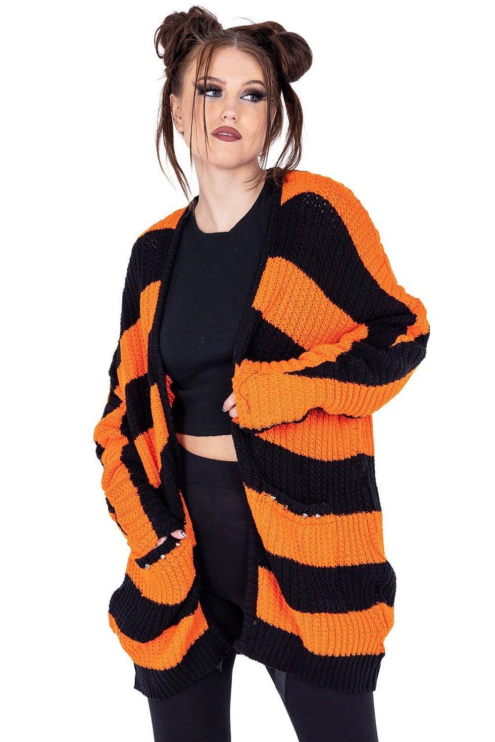 In A Daze Cardigan [BLACK/ORANGE] - womens outerwear - VampireFreaks - Poizen Industries