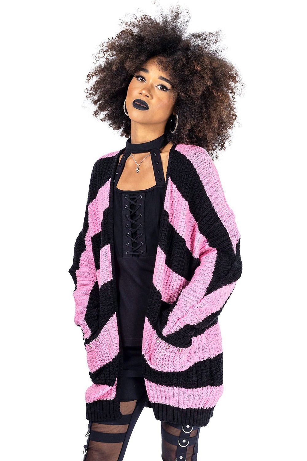 In A Daze Cardigan [BLACK/PINK] - womens outerwear - VampireFreaks - Poizen Industries