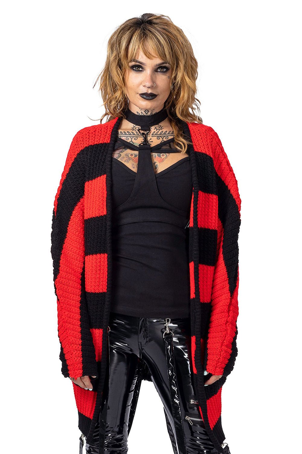 In A Daze Cardigan [BLACK/RED] - womens outerwear - VampireFreaks - Poizen Industries