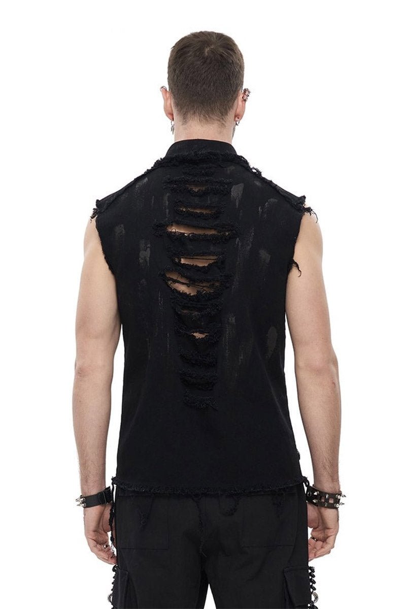 Industrial Punk Distressed Vest - mens tops - VampireFreaks - Devil Fashion