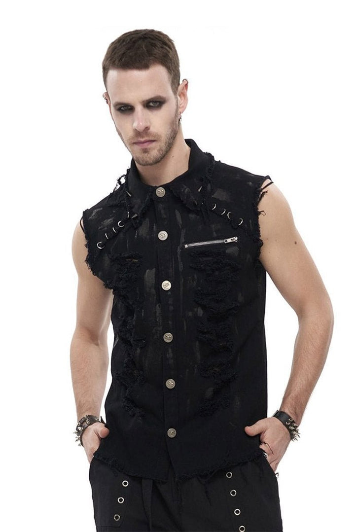 Industrial Punk Distressed Vest - mens tops - VampireFreaks - Devil Fashion