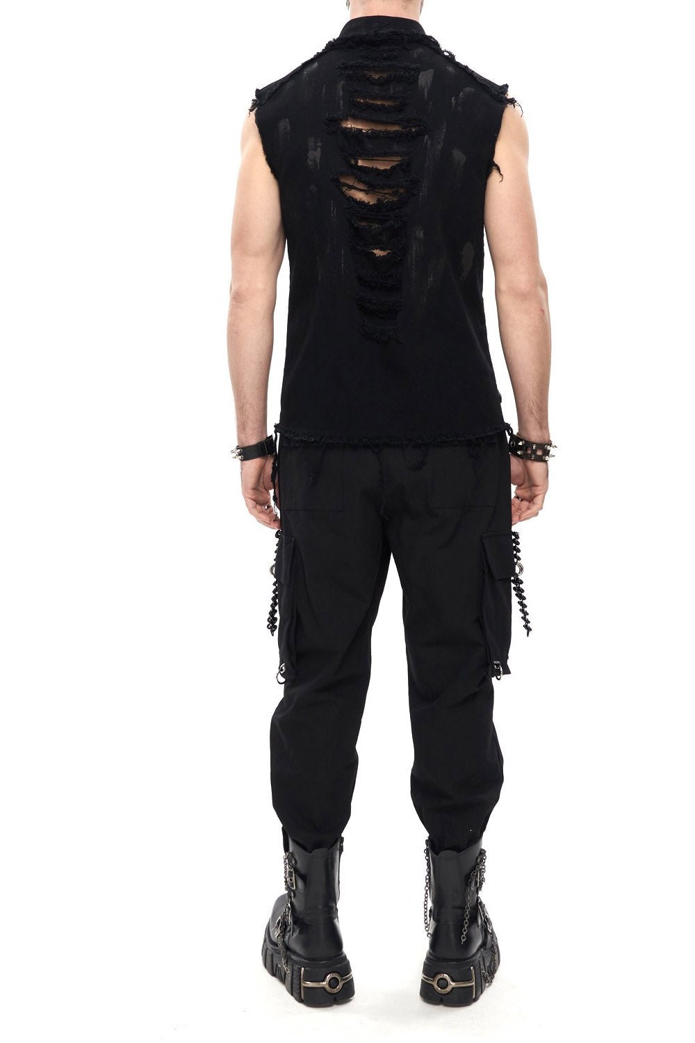 Industrial Punk Distressed Vest - mens tops - VampireFreaks - Devil Fashion