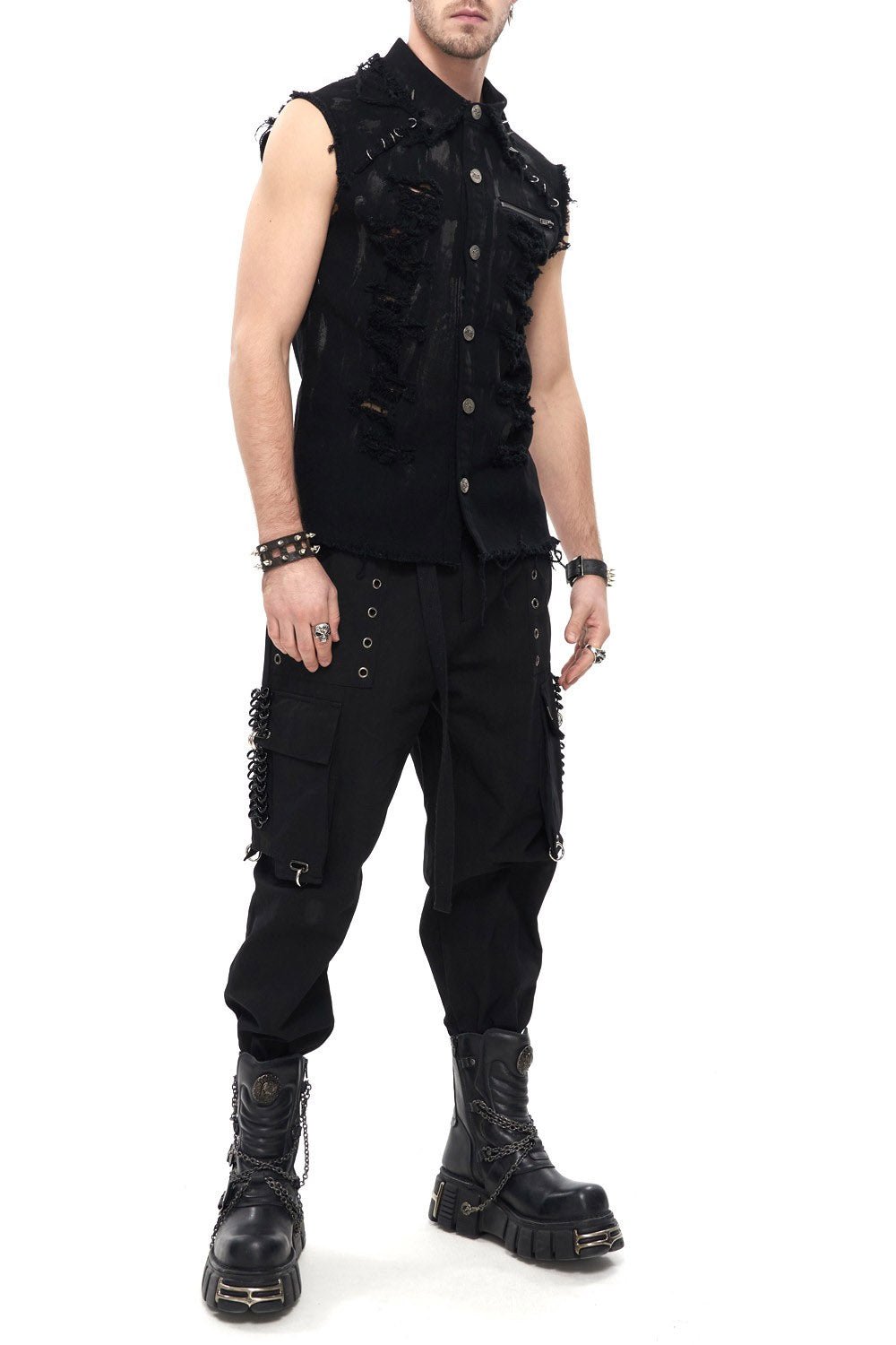 Industrial Punk Distressed Vest - mens tops - VampireFreaks - Devil Fashion