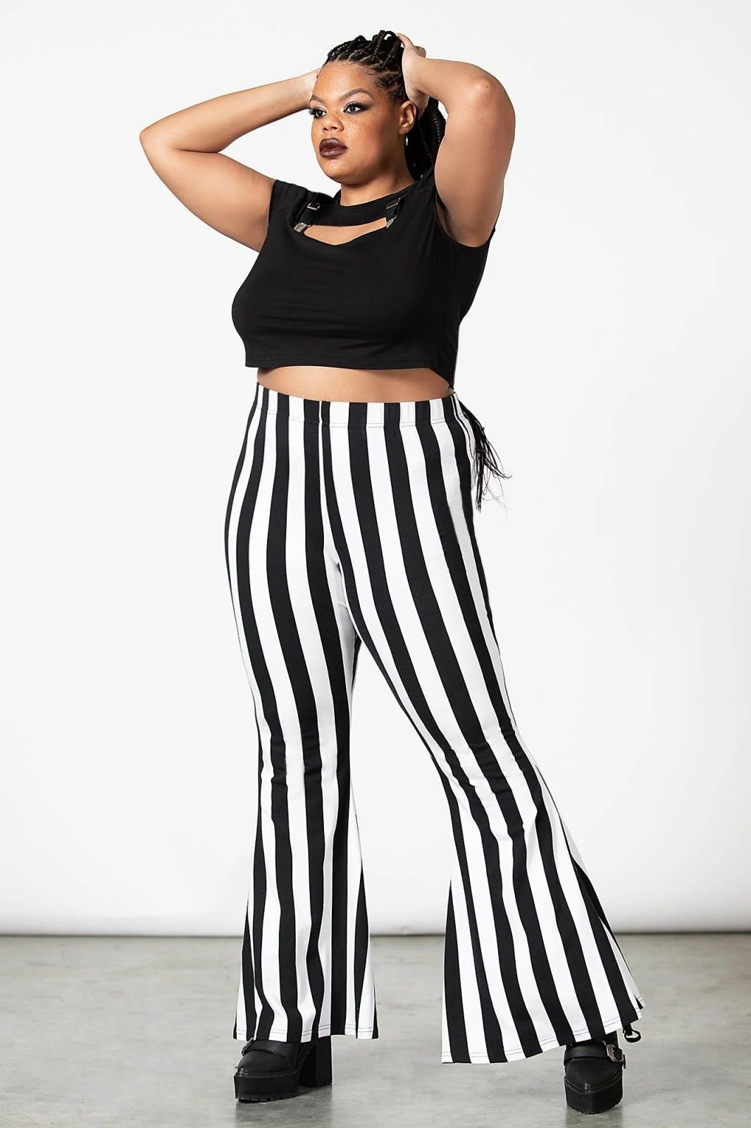 Inferno Room Flares [WHITE STRIPE] - womens bottoms - VampireFreaks - Killstar