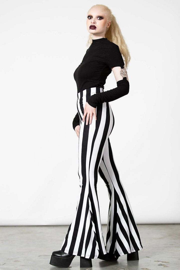 Inferno Room Flares [WHITE STRIPE] - womens bottoms - VampireFreaks - Killstar