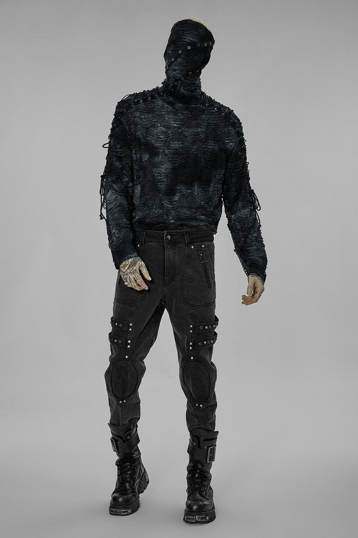 Inmate 999 Distressed Top [BLUE/BLACK] - mens tops - VampireFreaks - Punk Rave