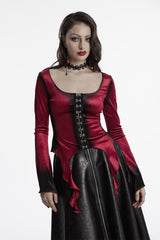 cherry red velvet long sleeve top 