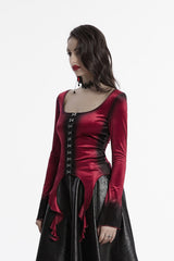 square neckline velvet long sleeve flared cuff top 