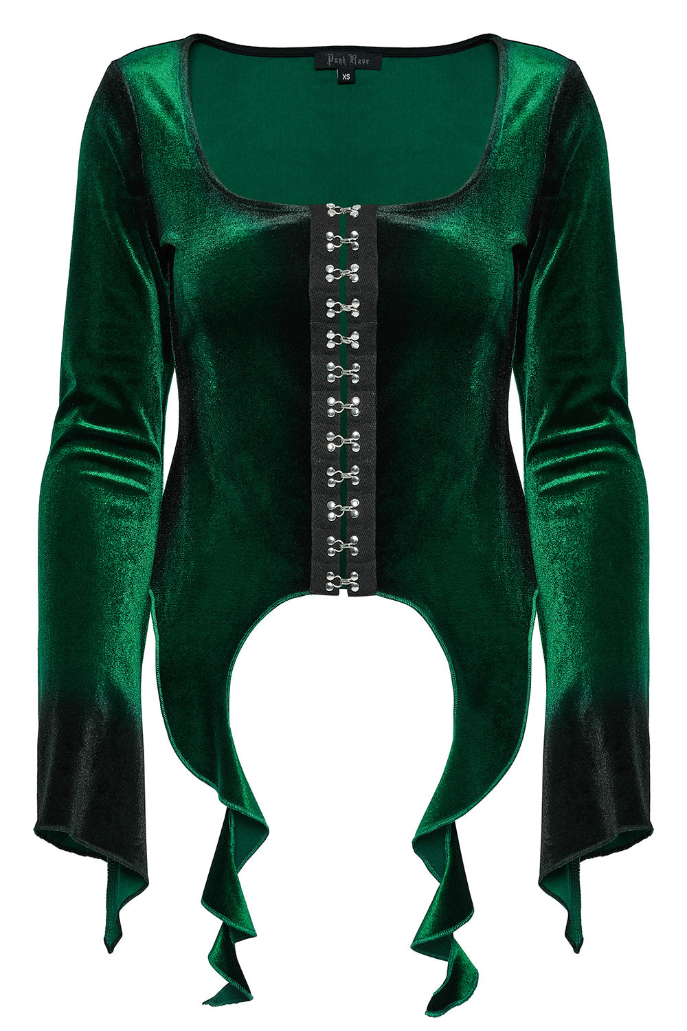 Emerald Throne Velvet Flared Sleeve Top [Green]