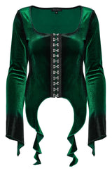 Emerald Throne Velvet Flared Sleeve Top [Green]