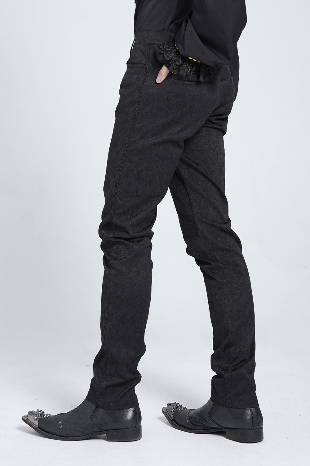 mens black brocaded trousers