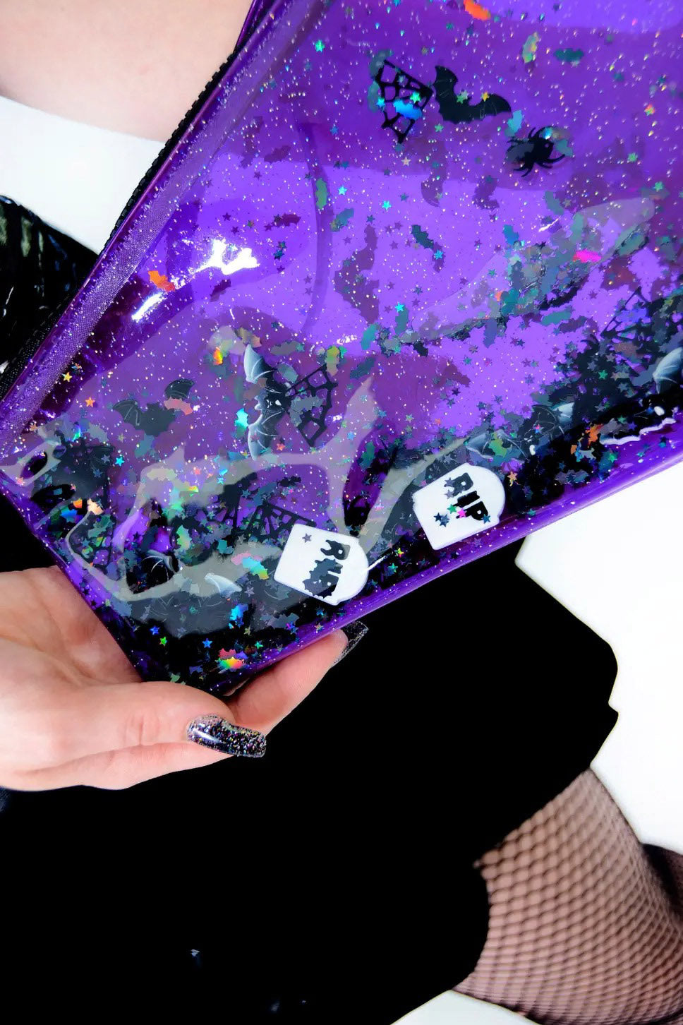 Too Cute to Spook Liquid Glitter Coffin Clutch [Purple]