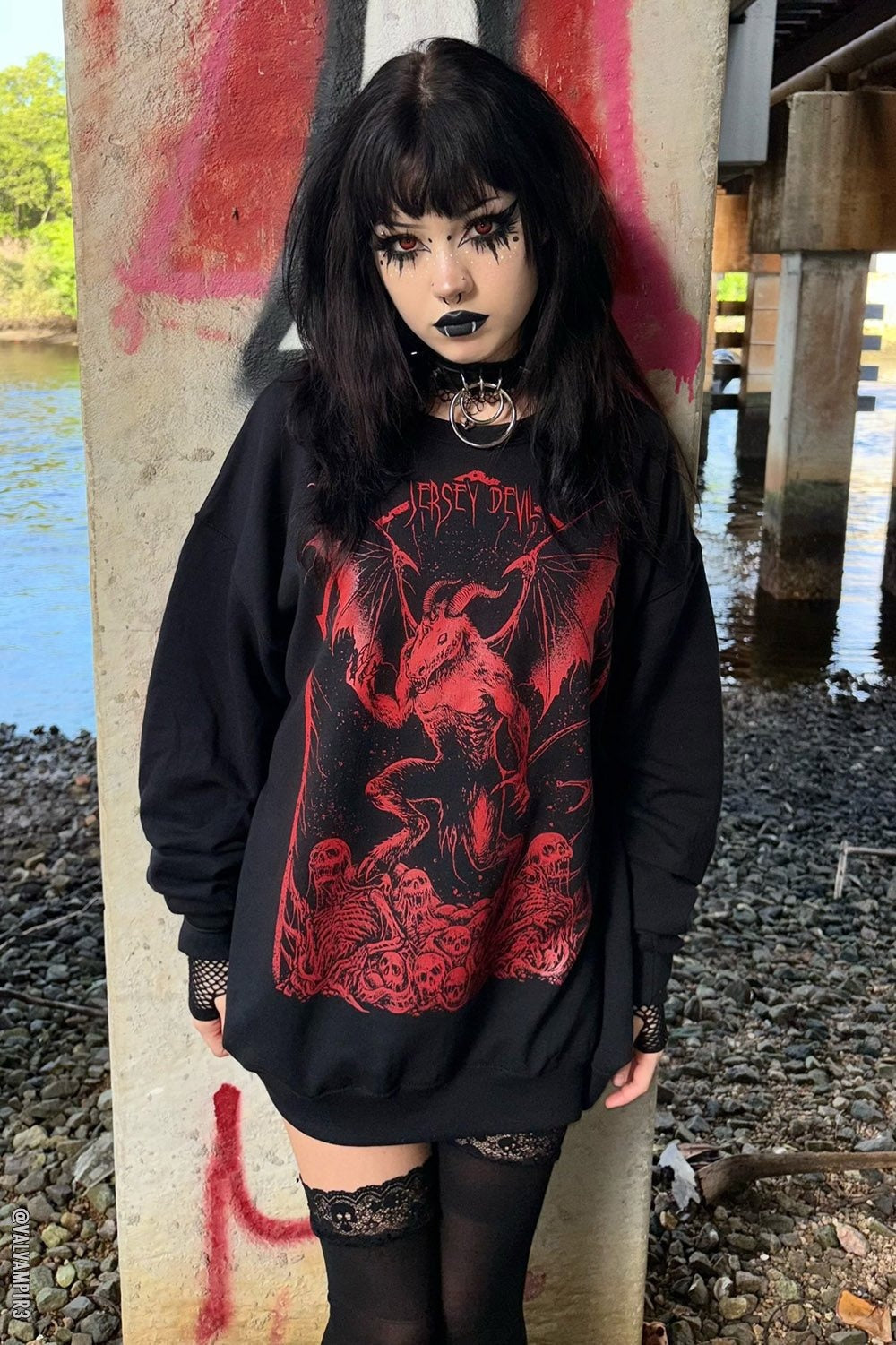 gothic girl wearing an emo sweater