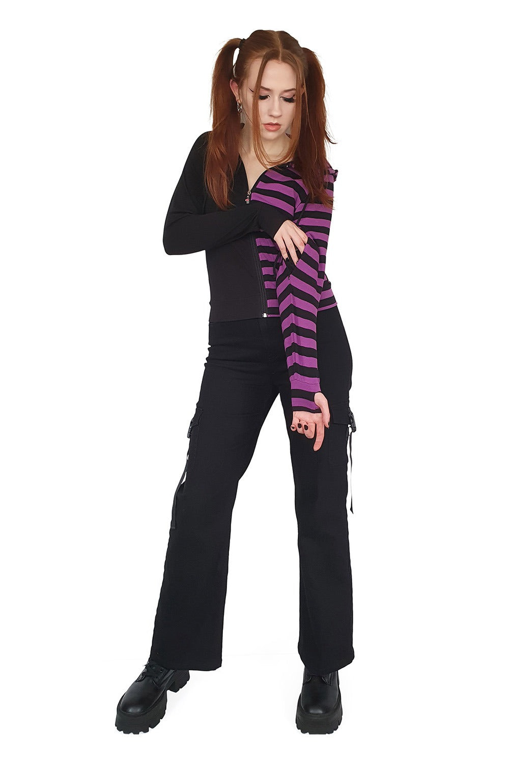 Shiori Half and Half  Hoodie [BLACK/PURPLE]