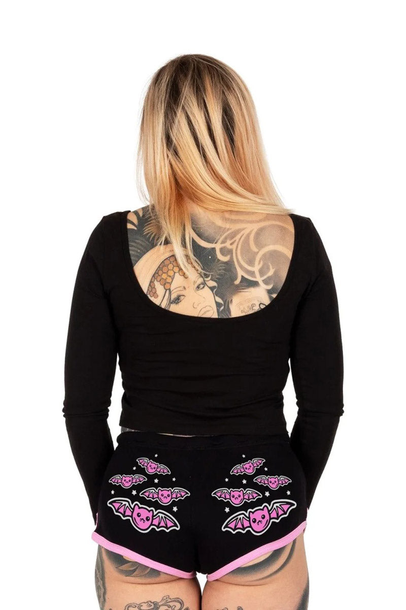 Kawaii Fledermäuse kurze Shorts mit rosa Besatz