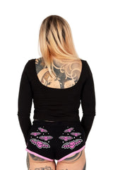 Kawaii Fledermäuse kurze Shorts mit rosa Besatz