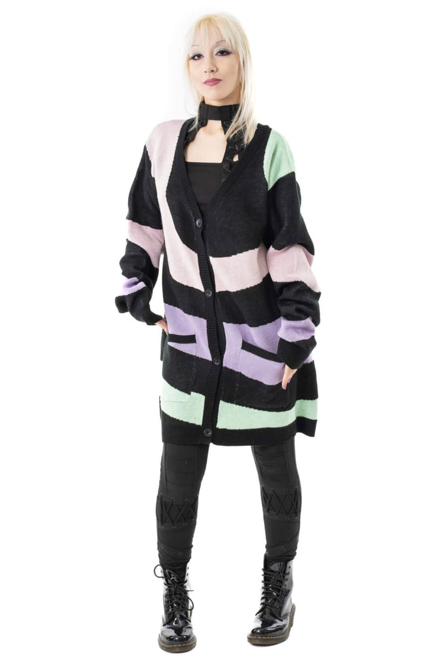 pastel goth striped cardigan