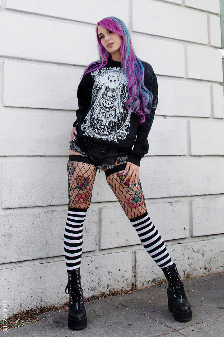 striped scene girl over the knee thigh high tights socks 