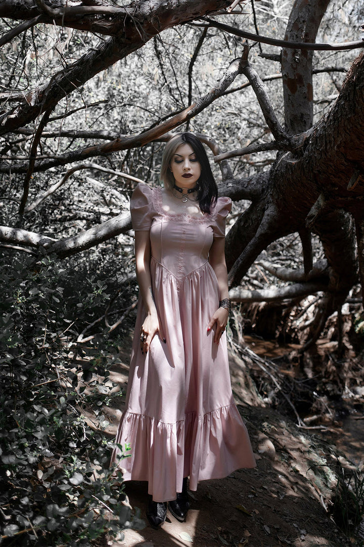 womens pale pink ling maxi full skirt dress