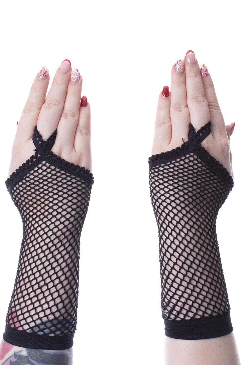 black fishnet gloves with finger loops