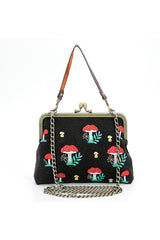 dark vintage cottagecore mushroom embroidered purse 