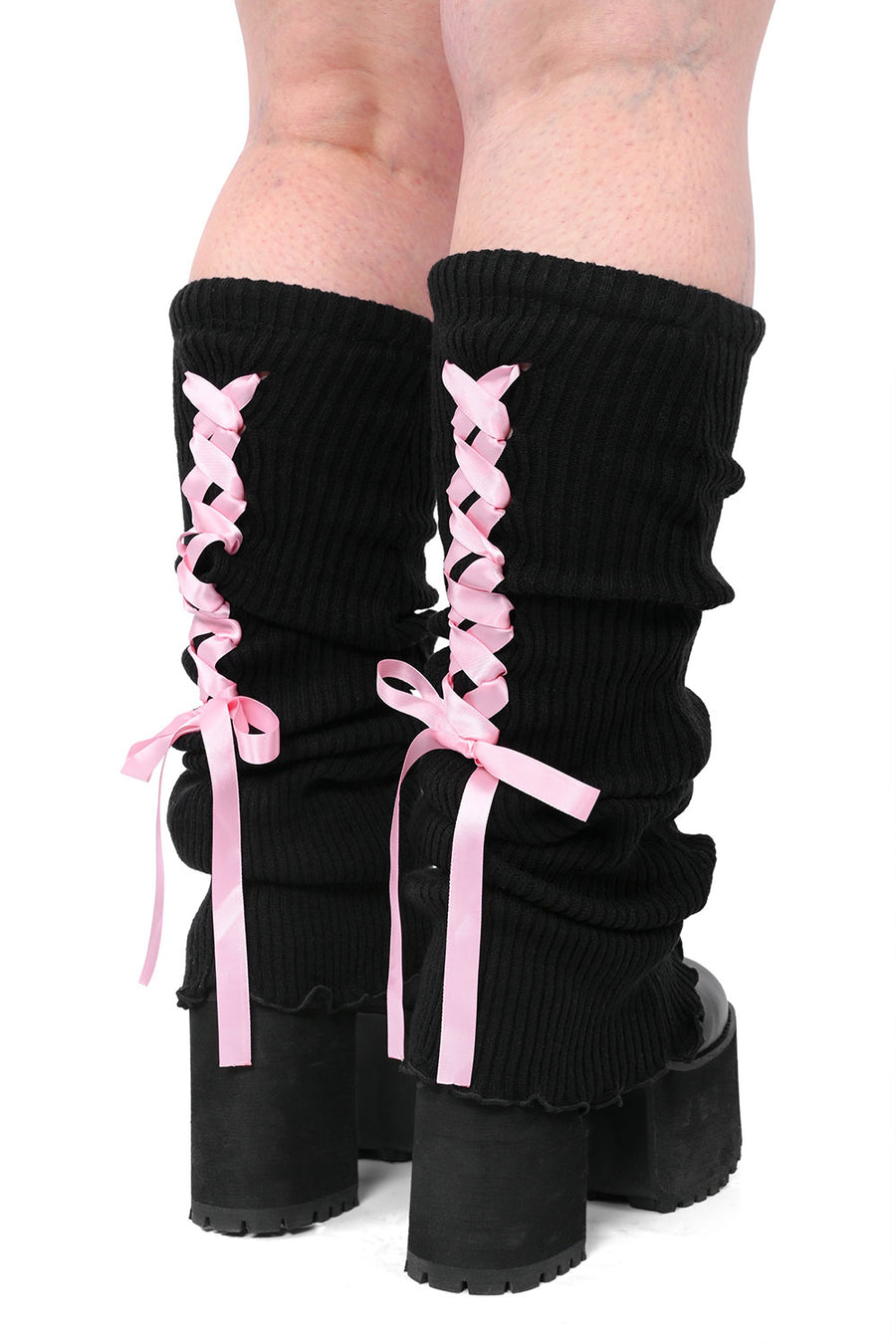black and pastel pink leg warmers