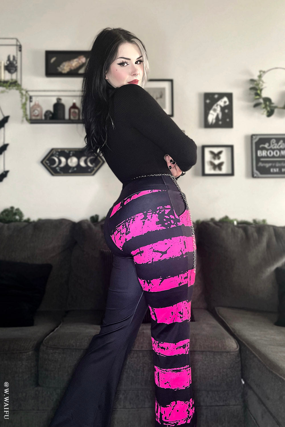 Pink Death Striped Split Flares [Pink/Black]