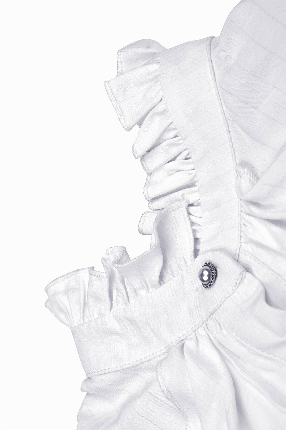 high ruffle collar button-down blouse