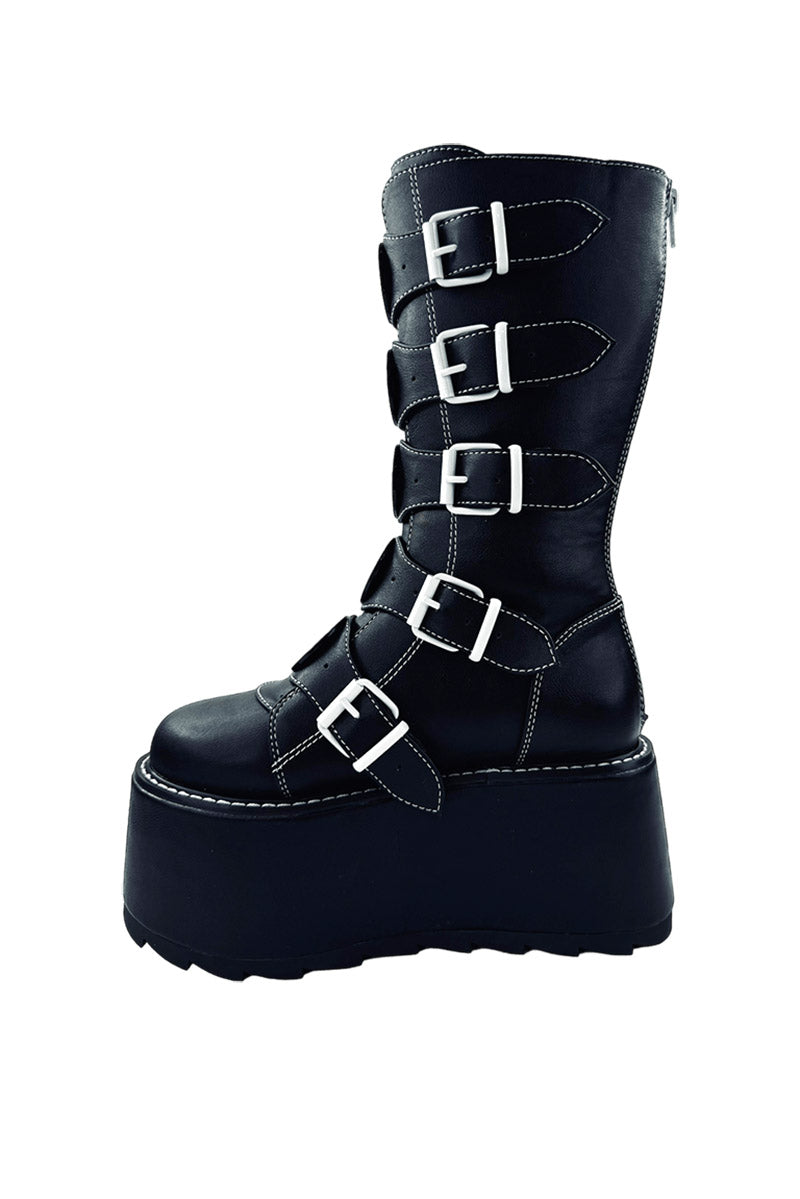 womens black and white emo platform boots