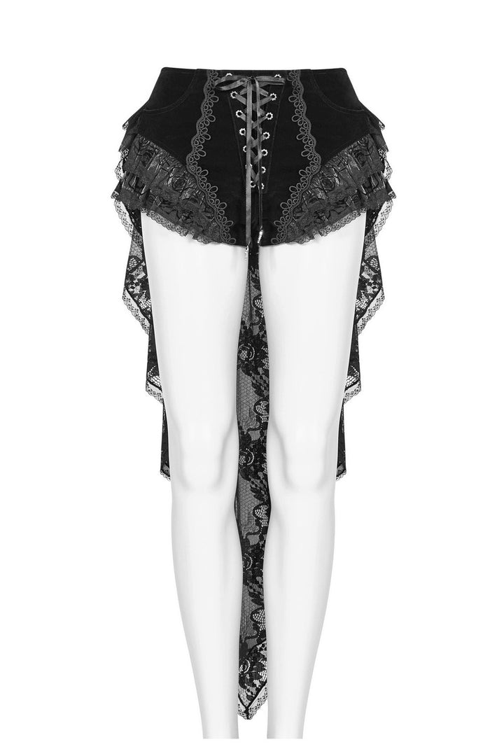 womens  lace-up velvet bloomer shorts with attached skirt train 
