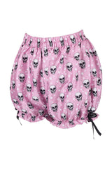 pastel Pink bloomers shorts with skull pattern on a white background
