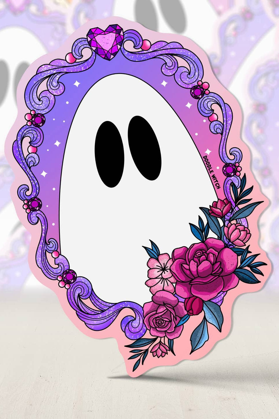 adorable creepy cute ghost sticker by doodlewitch