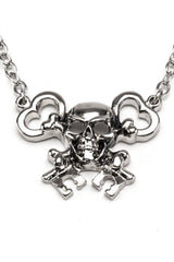 silver finish gothic skull and crossbones key necklace