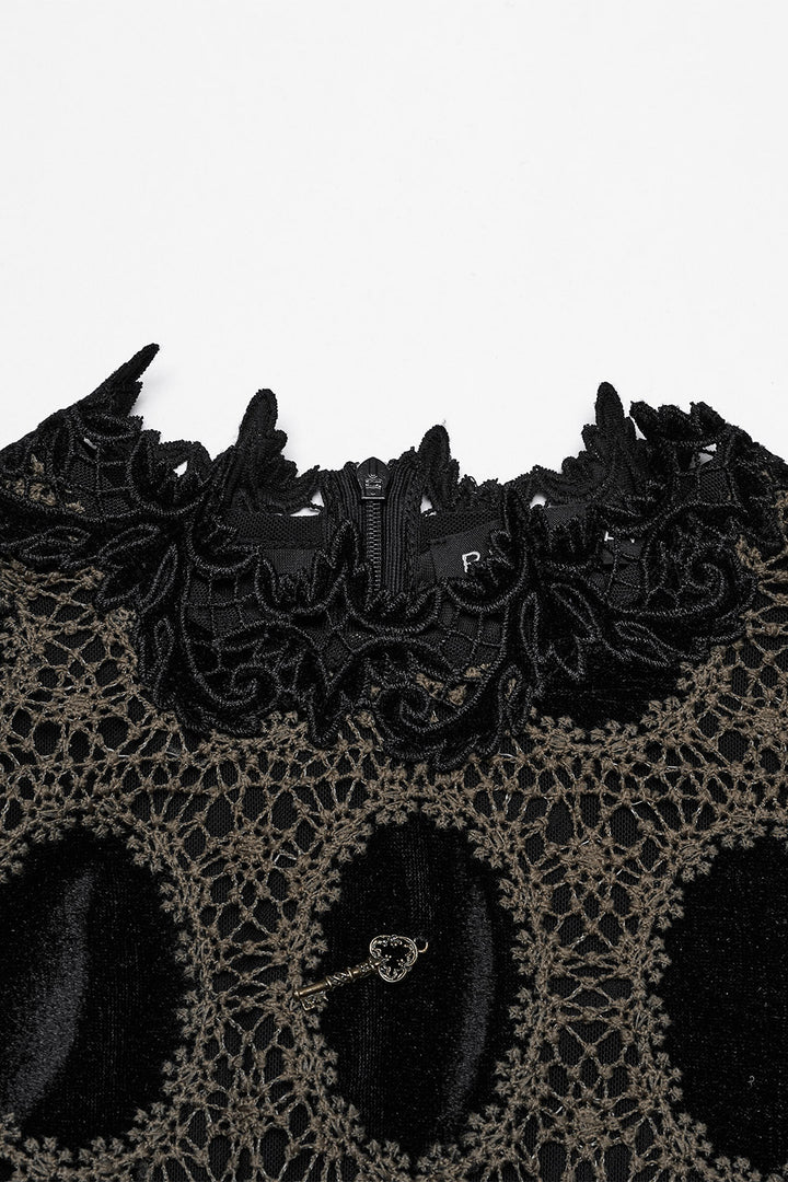 vintage high collar puff shoulder long sleeve lace top