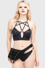 black and silver grunge goth studded punk waist bag fanny pack 
