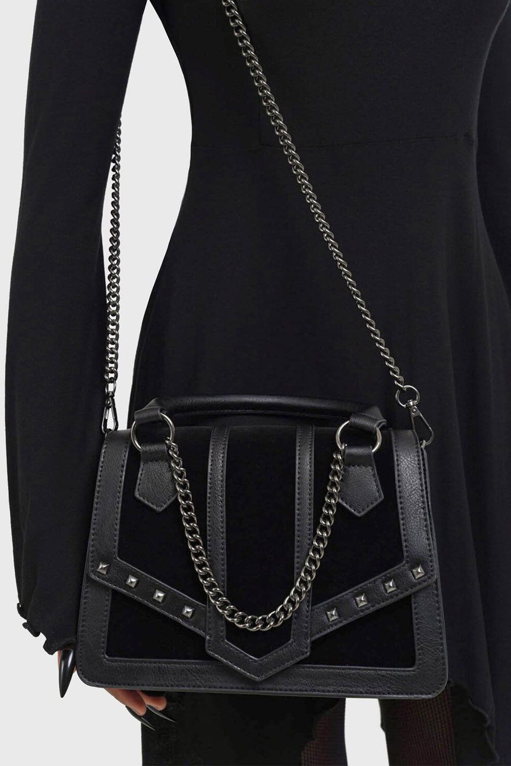 studded punk mini handbag with detachable chain strap 