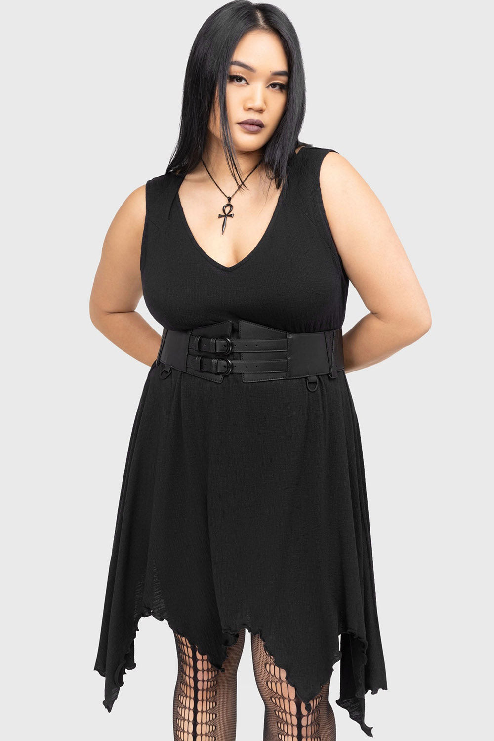 killstar black vegan leather buckled goth waist cincher