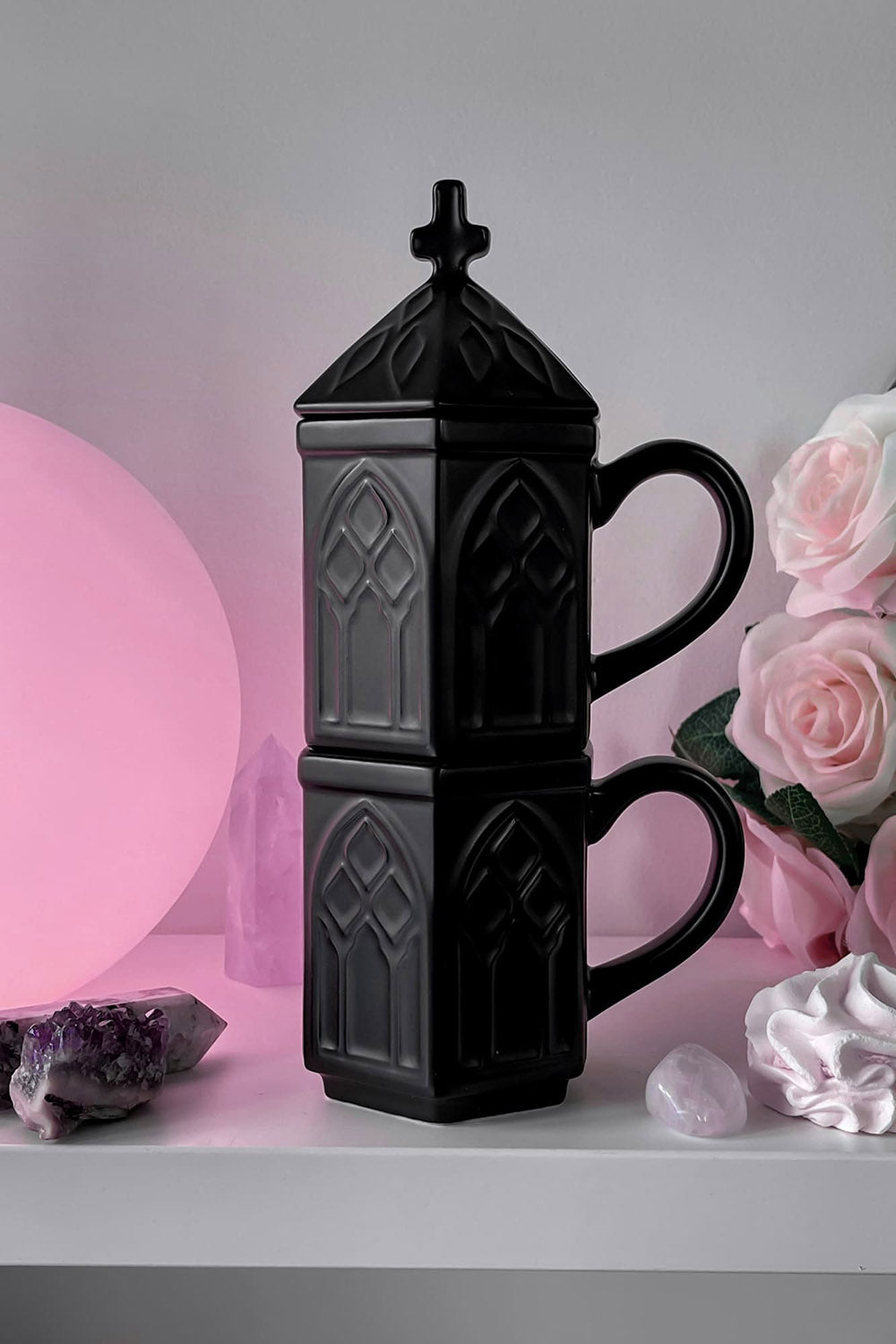 black gothic cathedral teacup set