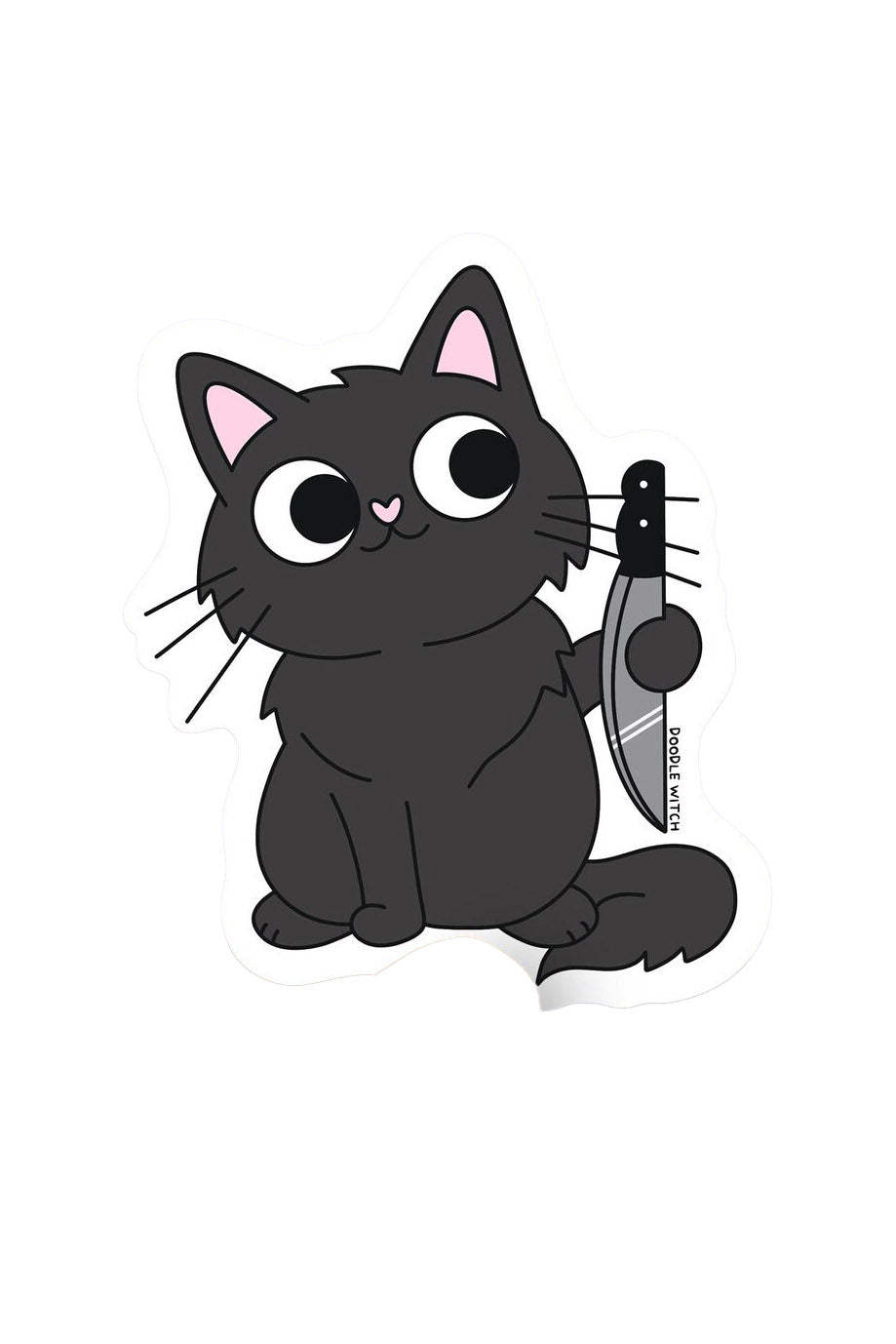 funny novelty knife and black cat sticker 