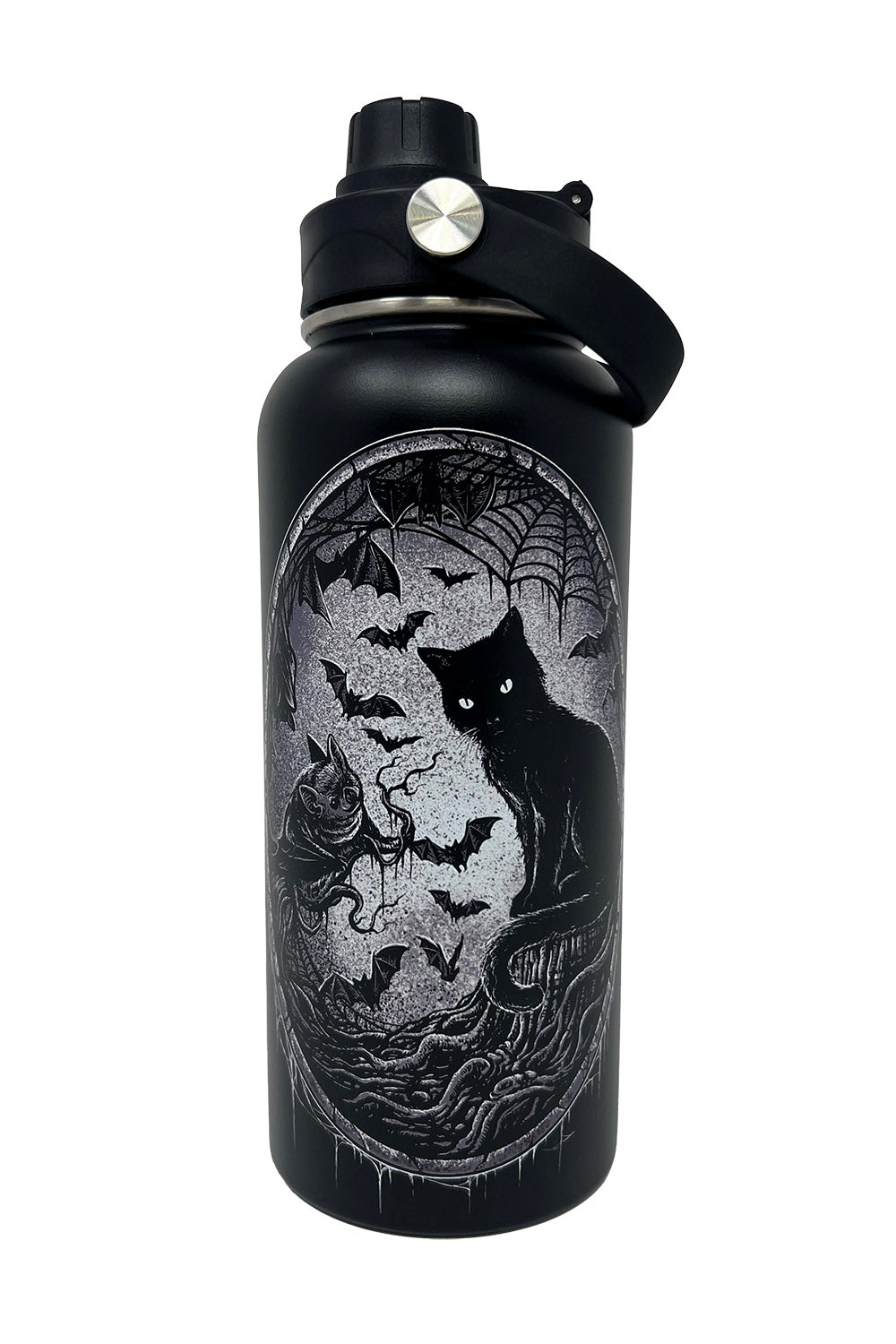 stainless steel black cat and bat water bottle