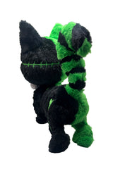 spooky halloween black and green frankenstein cat plushie with embroidered stitches and bolts 