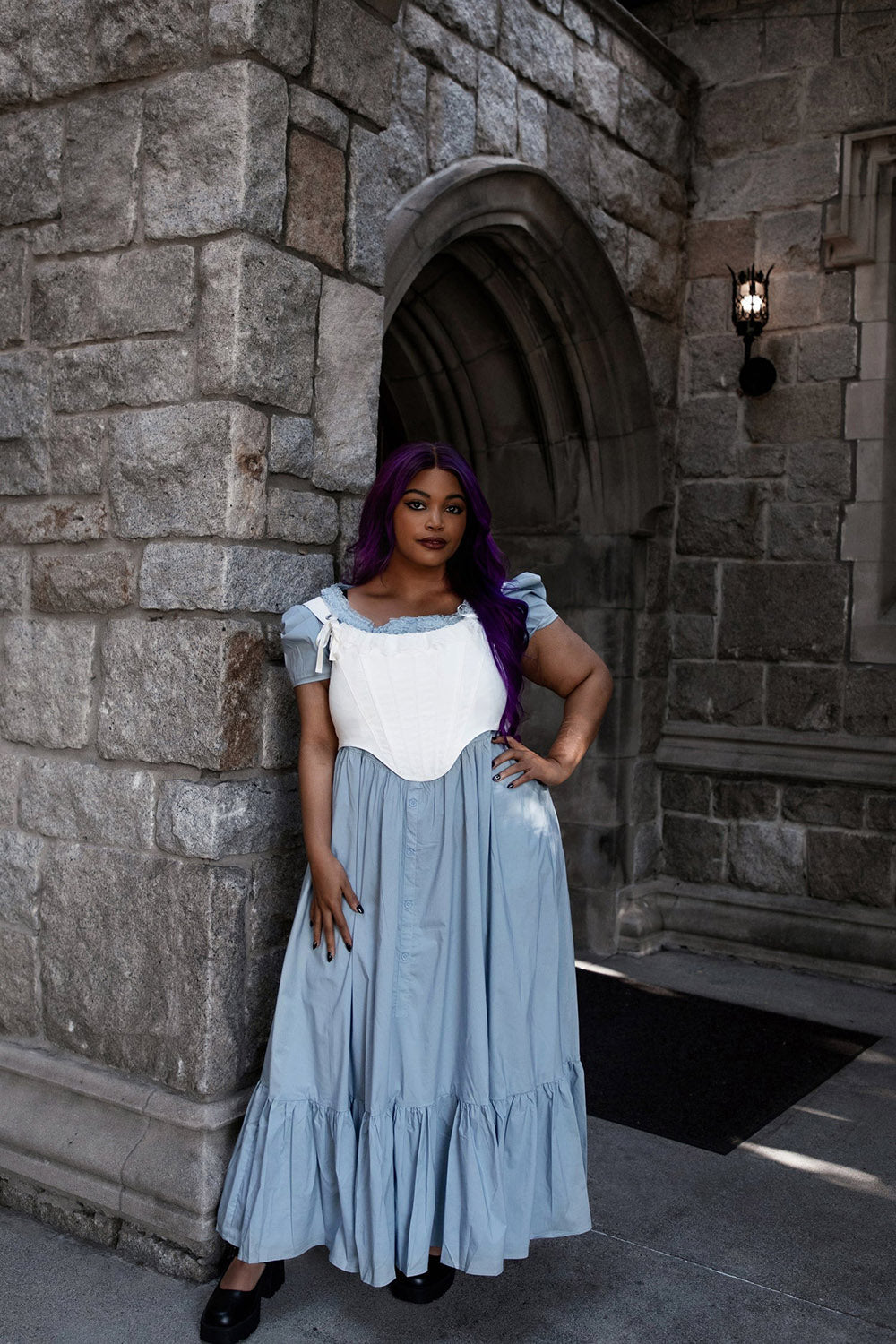 light pastel baby blue cottagecore cinderella dress