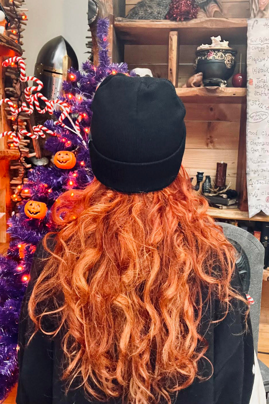 black and white heavy metal beanie for women