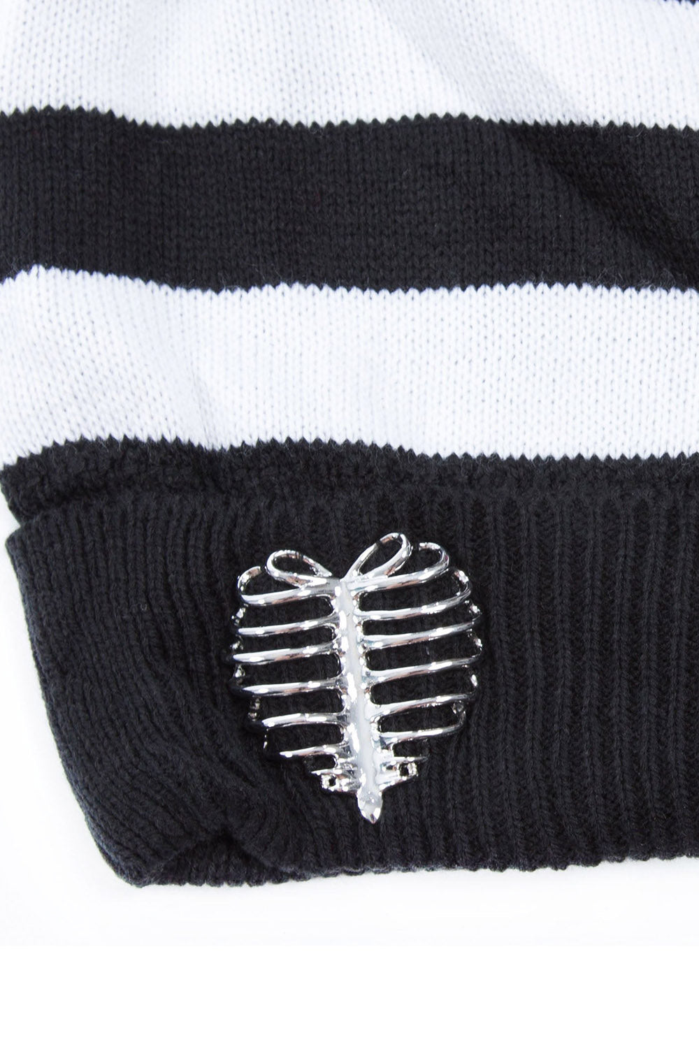 knitted black and white beanie hat