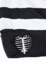 knitted black and white beanie hat