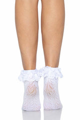 white ruffled lace heart socks by leg avenue 